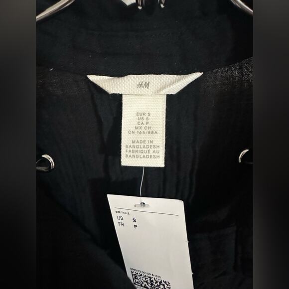 NWT black H&M long sleeve button shirt dress flowy lightweight cotton gauze - Picture 5 of 5